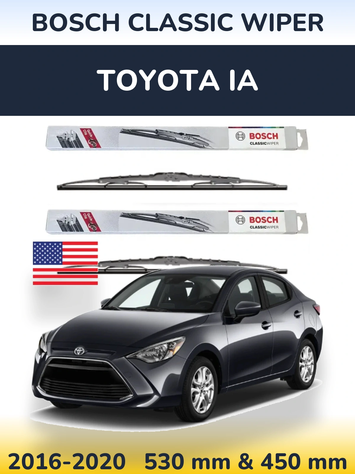 Комплект передніх щіток BOSCH Classic Wiper 530 & 450 мм для Toyota iA 2016-2020