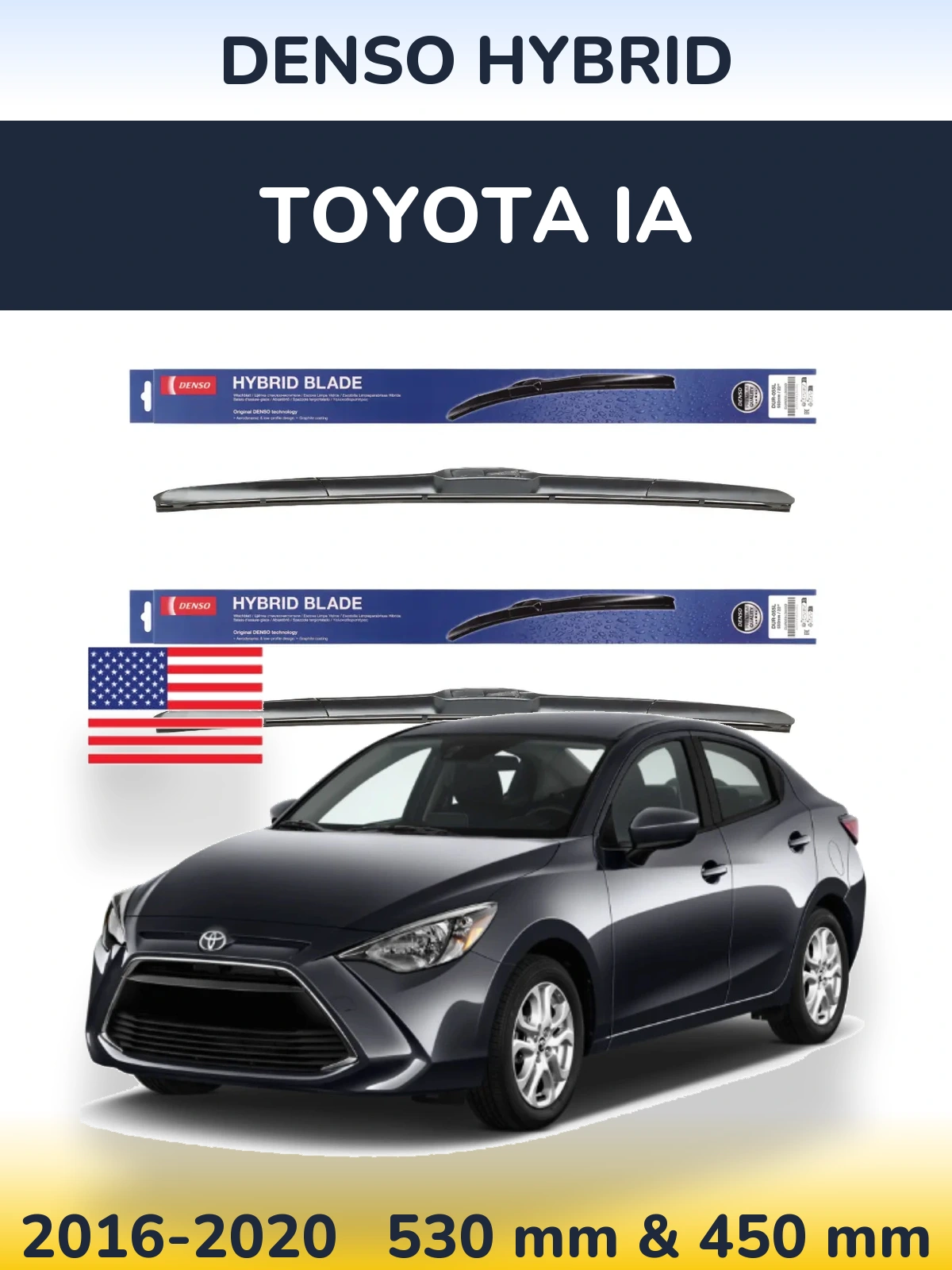 Комплект передніх щіток Denso Hybrid 530 & 450 мм для Toyota iA 2016-2020