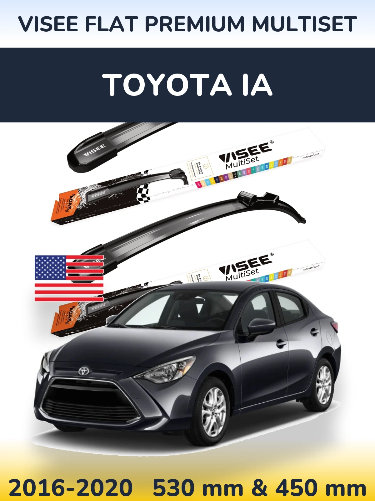 Комплект передніх щіток VISEE FLAT PREMIUM MultiSet 530 & 450 мм для Toyota iA 2016-2020