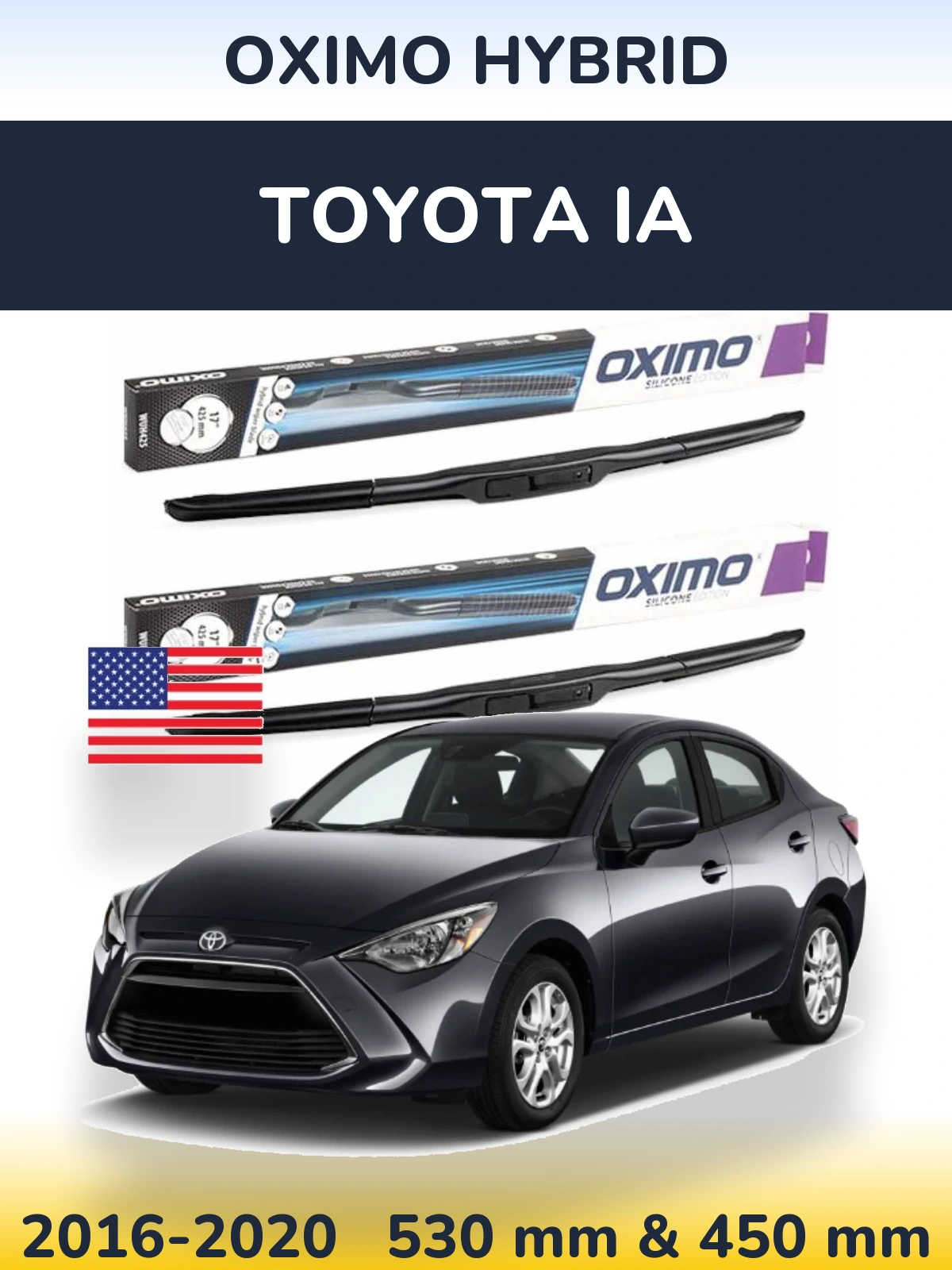 Комплект передних дворников Oximo Hybrid 530 & 450 мм для Toyota iA 2016-2020