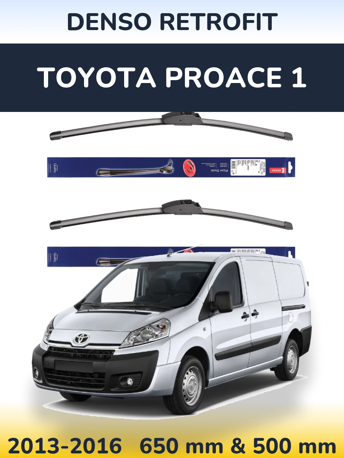 Front wiper blade set Denso Retrofit 650 & 500 mm for Toyota ProAce 1 2013-2016