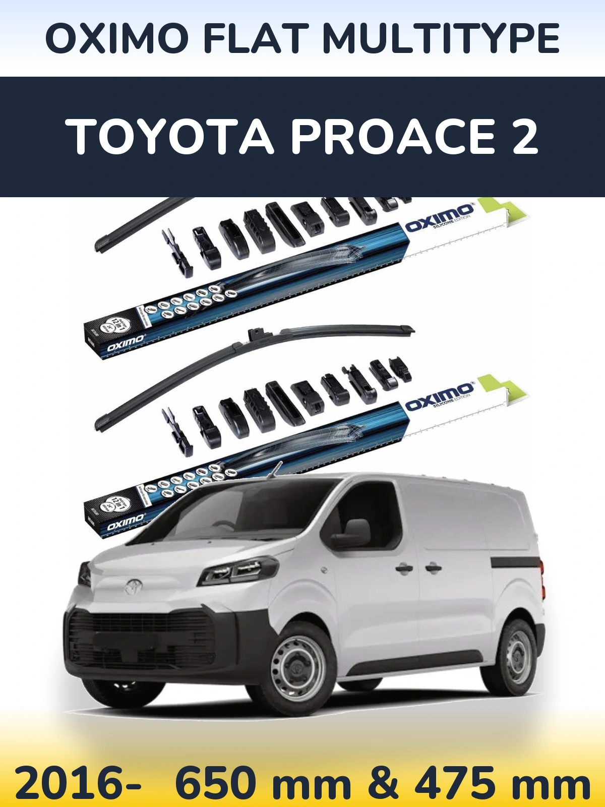 Front wiper blade set Oximo Flat MultiTipse 650 & 475 mm for Toyota ProAce 2 2016-2026