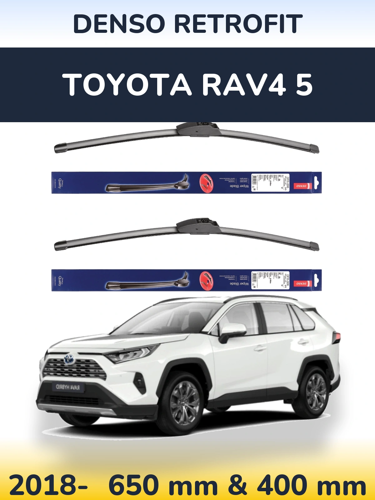 Front wiper blade set Denso Retrofit 650 & 400 mm for Toyota RAV4 5 2018-2026