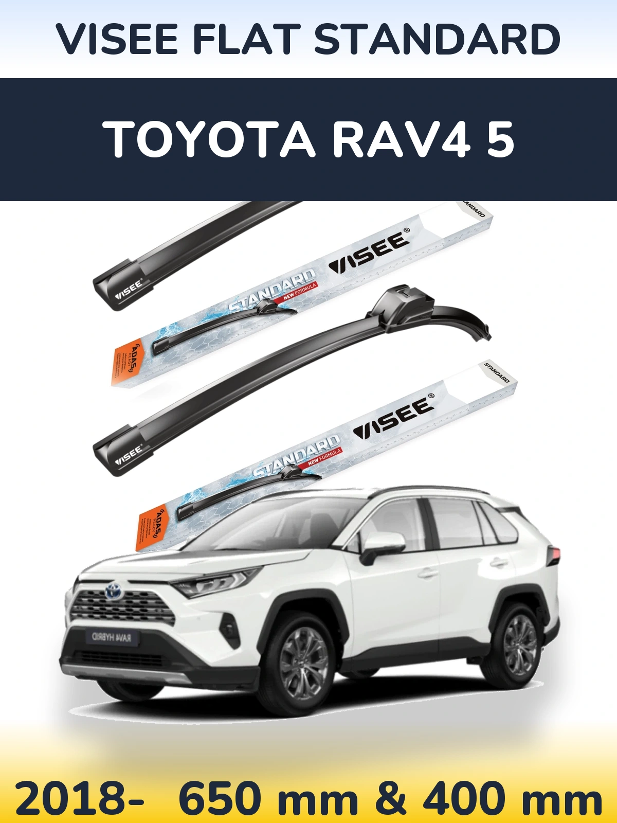 Front wiper blade set VISEE FLAT STANDARD 650 & 400 mm for Toyota RAV4 5 2018-2026