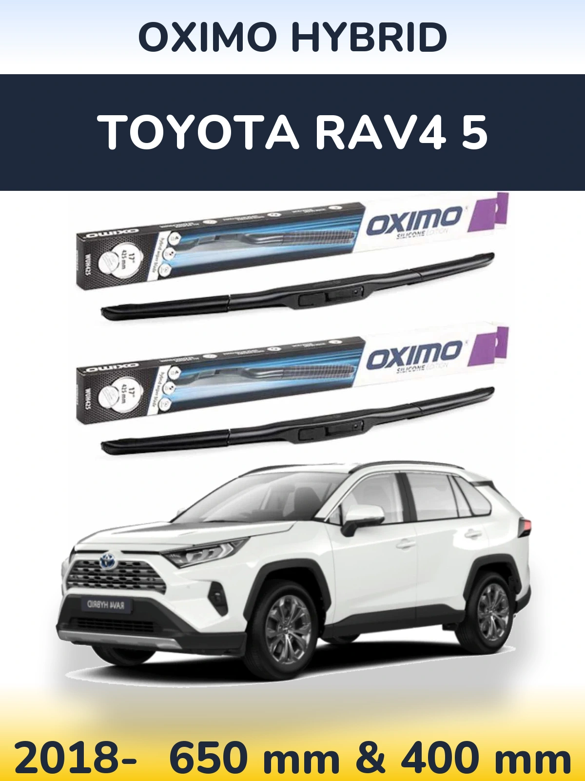 Комплект передних дворников Oximo Hybrid 650 & 400 мм для Toyota RAV4 5 2018-2026