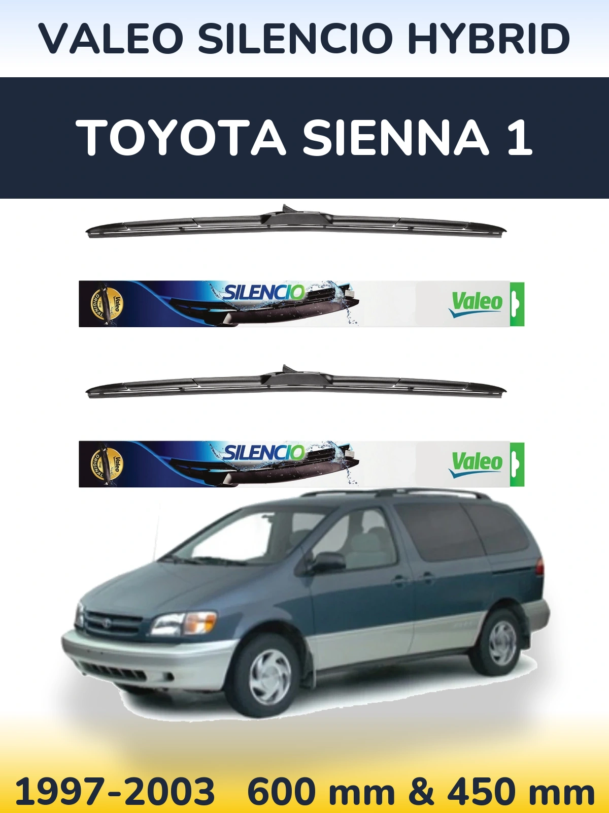 Комплект передних дворников Valeo Silencio Hybrid 600 & 450 мм для Toyota Sienna 1 1997-2003