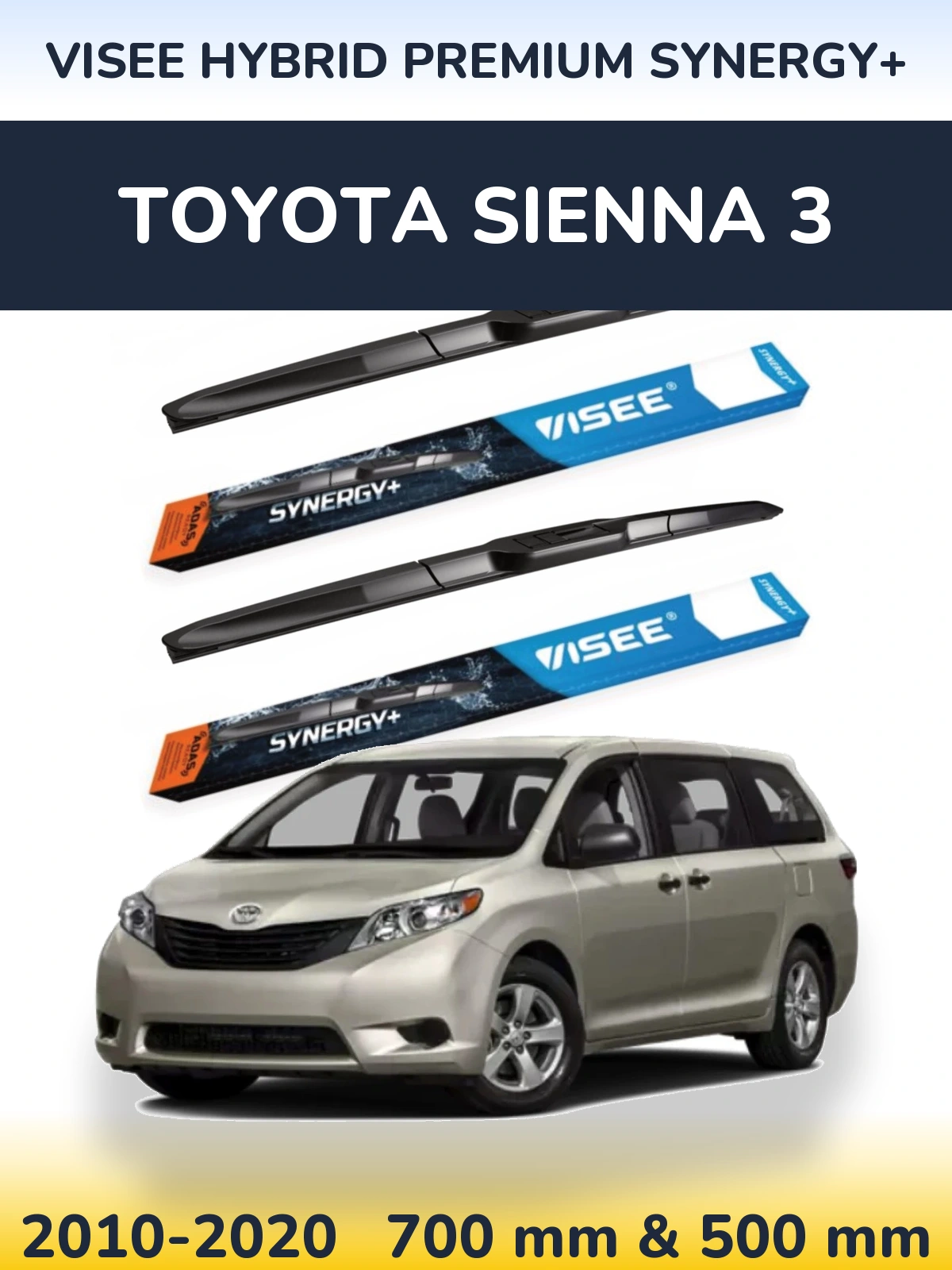 Front wiper blade set VISEE HYBRID PREMIUM SYNERGY+ 700 & 500 mm for Toyota Sienna 3 2010-2020