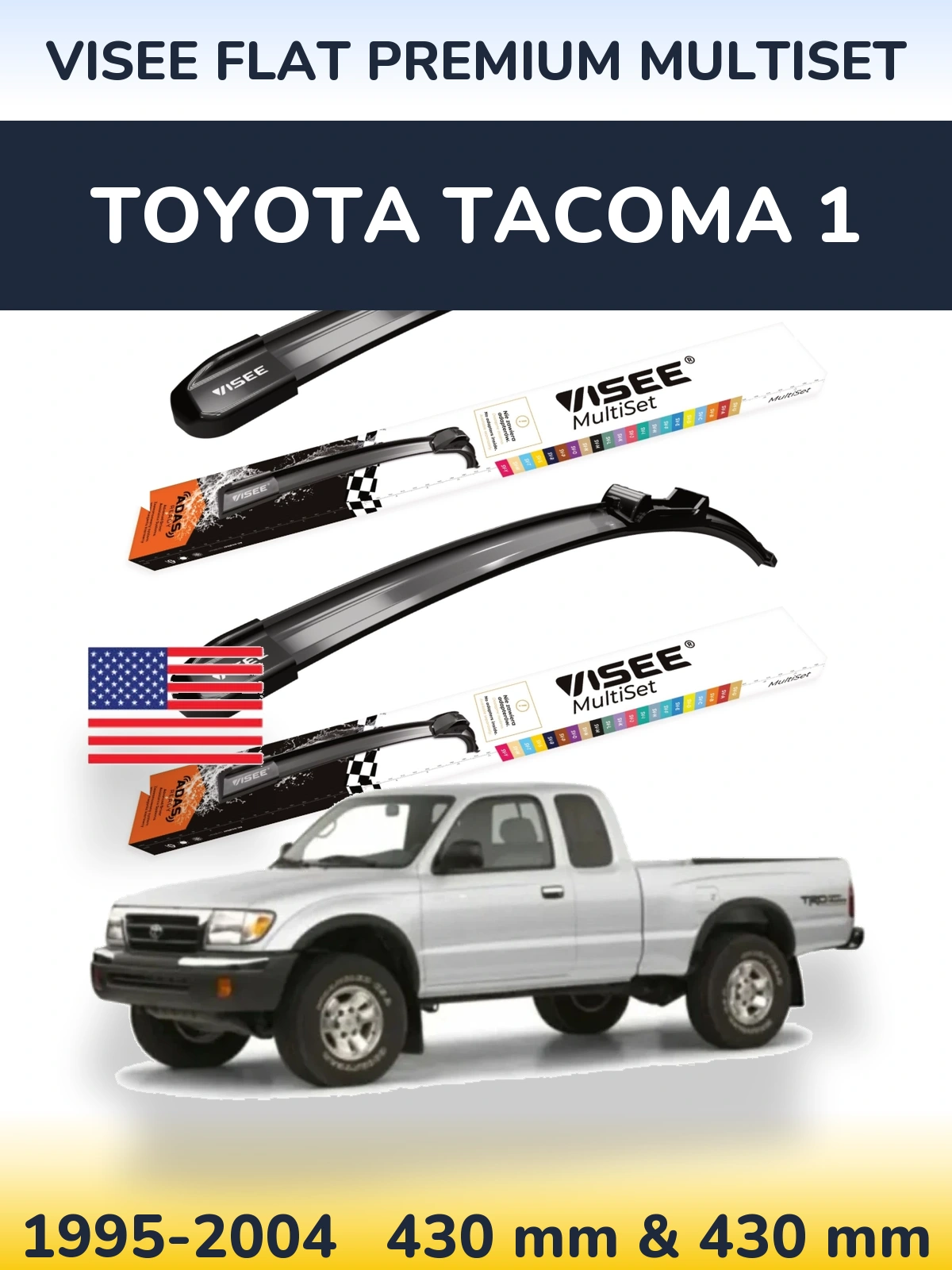 Front wiper blade set VISEE FLAT PREMIUM MultiSet 430 & 430 mm for Toyota Tacoma 1 1995-2004