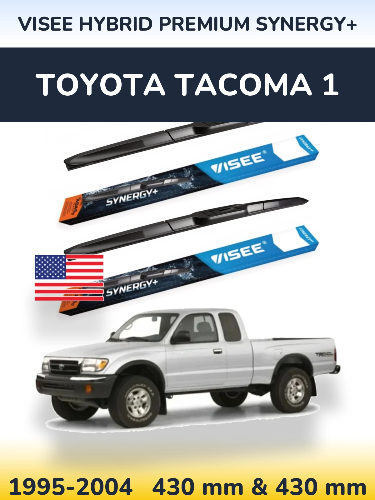 Front wiper blade set VISEE HYBRID PREMIUM SYNERGY+ 430 & 430 mm for Toyota Tacoma 1 1995-2004