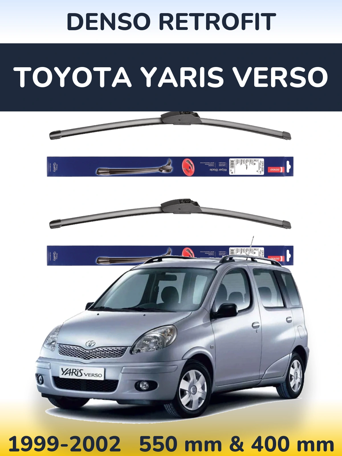 Front wiper blade set Denso Retrofit 550 & 400 mm for Toyota Yaris Verso 1999-2002