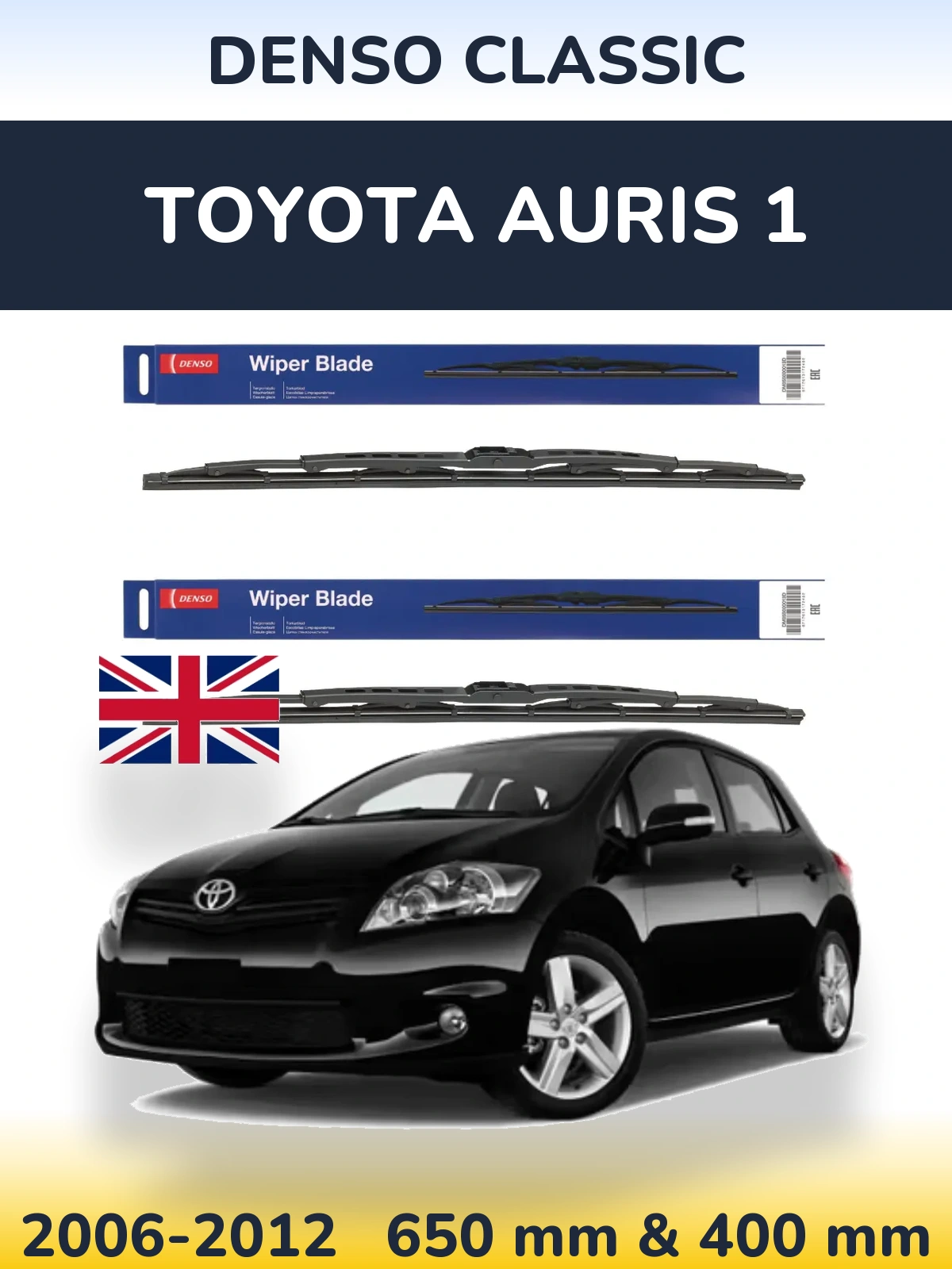 Front wiper blade set Denso Classic 650 & 400 mm for Toyota Auris 1 2006-2012