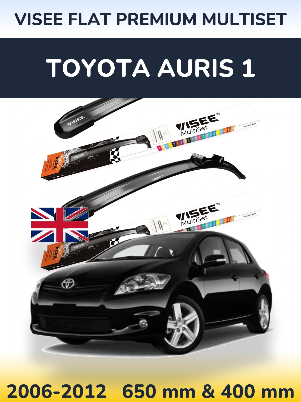 Front wiper blade set VISEE FLAT PREMIUM MultiSet 650 & 400 mm for Toyota Auris 1 2006-2012