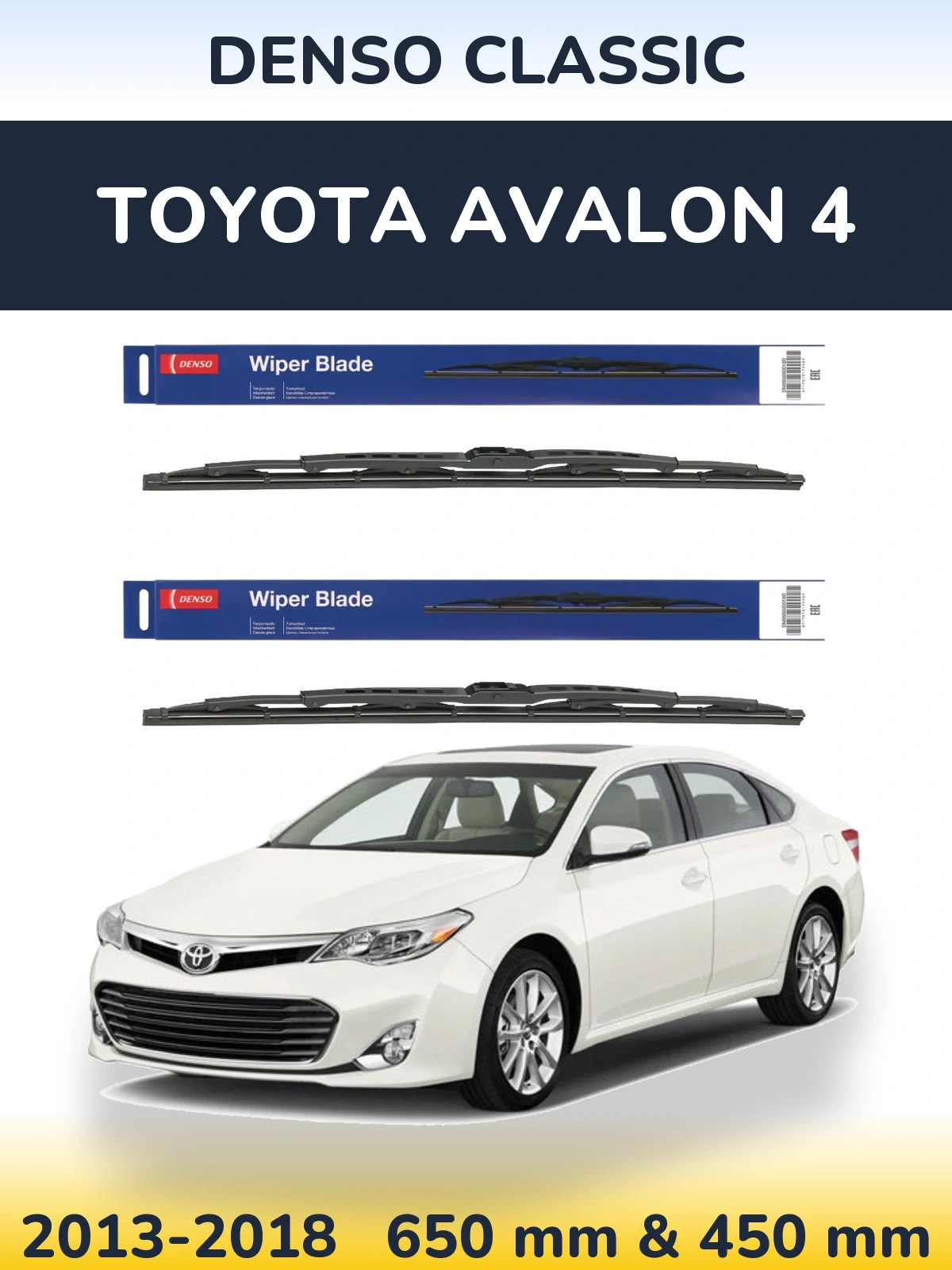 Front wiper blade set Denso Classic 650 & 450 mm for Toyota Avalon 4 2013-2018