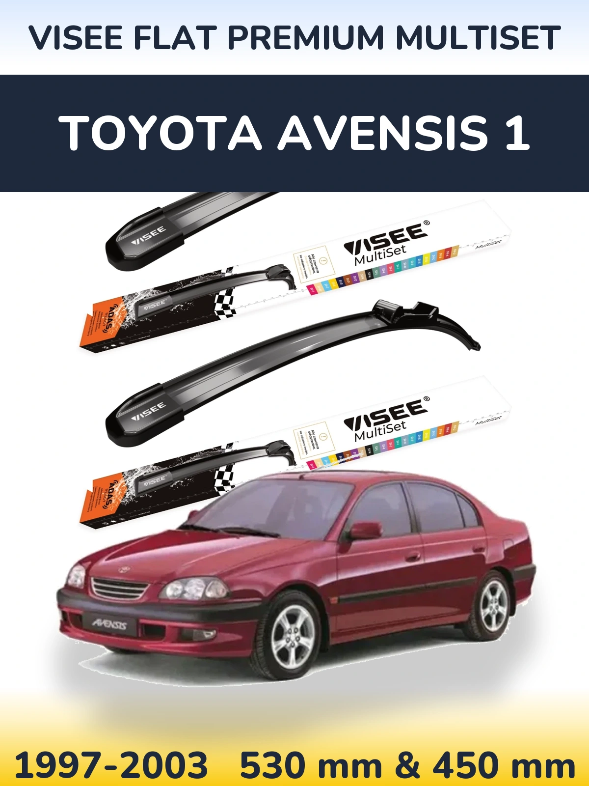 Front wiper blade set VISEE FLAT PREMIUM MultiSet 530 & 450 mm for Toyota Avensis 1 1997-2003