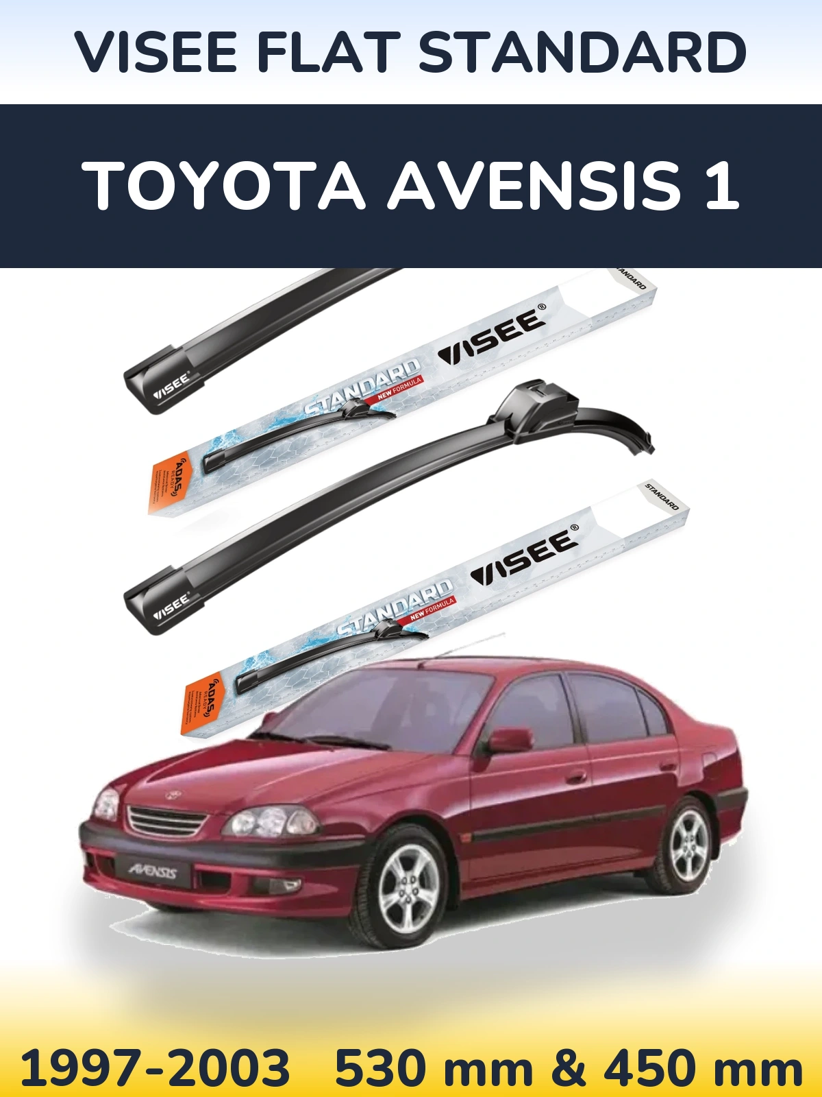 Front wiper blade set VISEE FLAT STANDARD 530 & 450 mm for Toyota Avensis 1 1997-2003