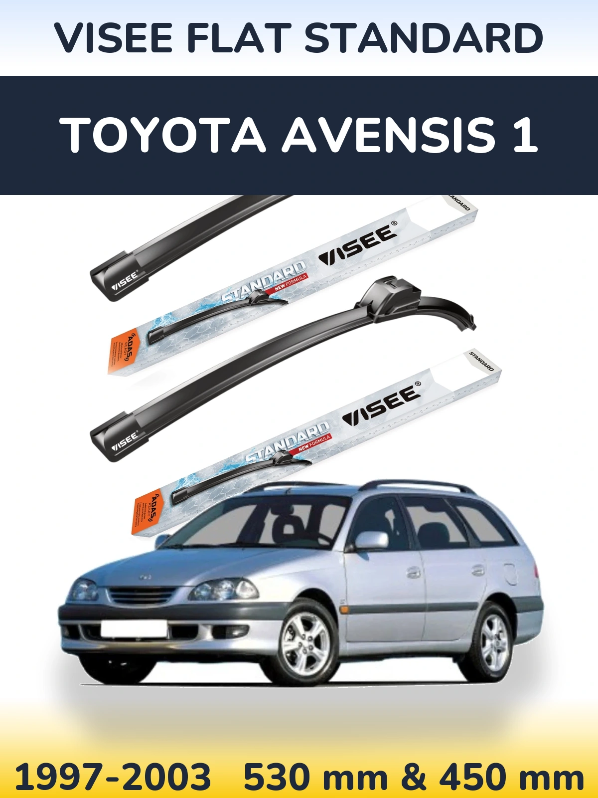 Комплект передних дворников VISEE FLAT STANDARD 530 & 450 мм для Toyota Avensis 1 1997-2003