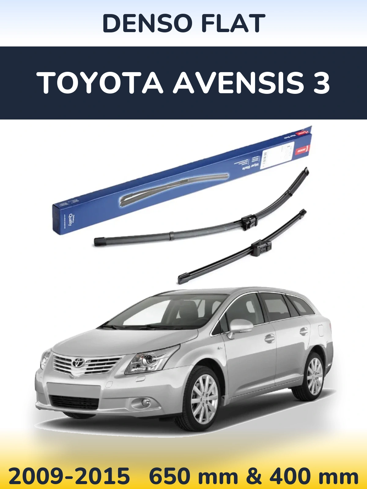 Front wiper blade set Denso Flat 650 & 400 mm for Toyota Avensis 3 2009-2015
