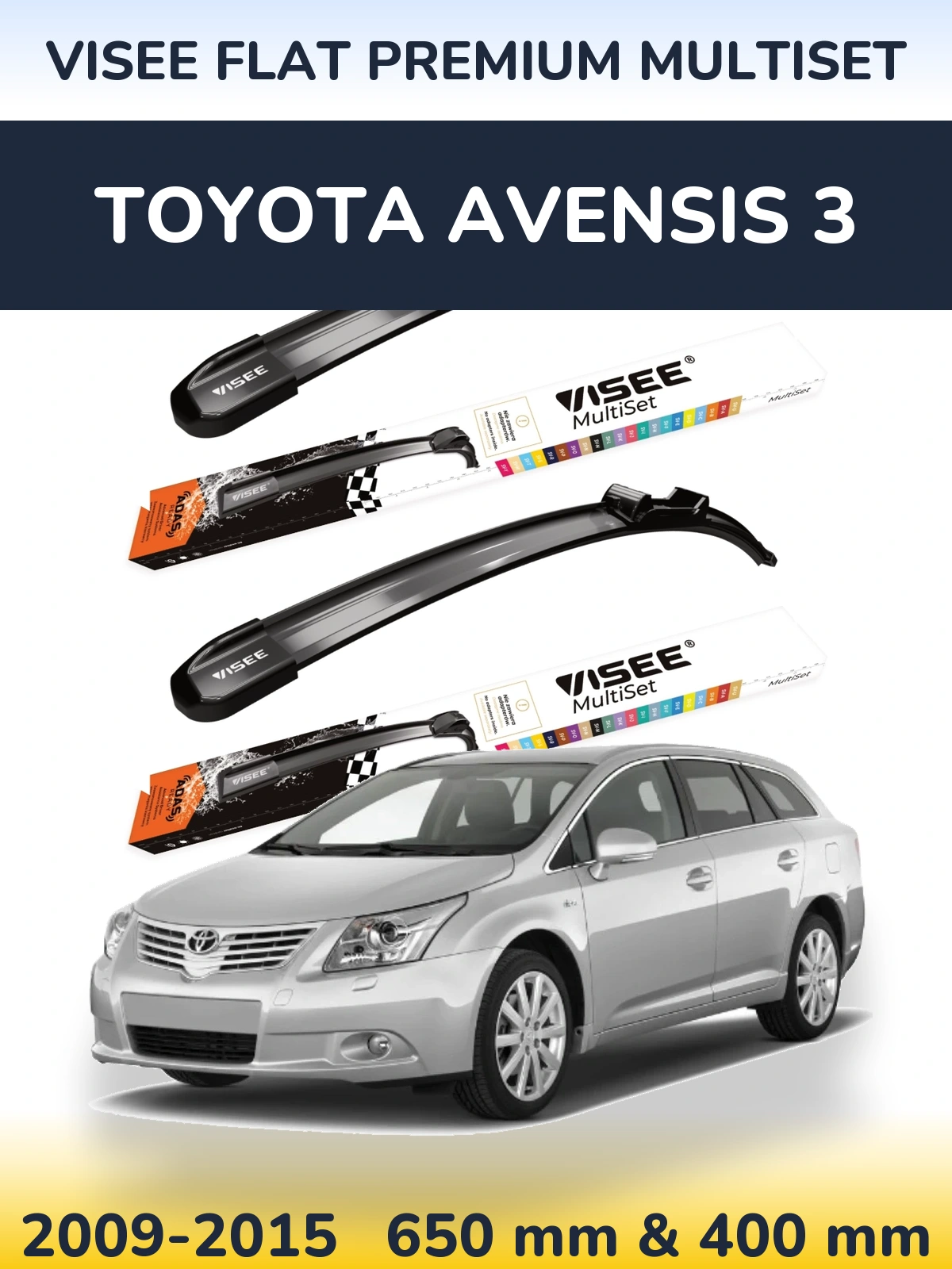 Front wiper blade set VISEE FLAT PREMIUM MultiSet 650 & 400 mm for Toyota Avensis 3 2009-2015