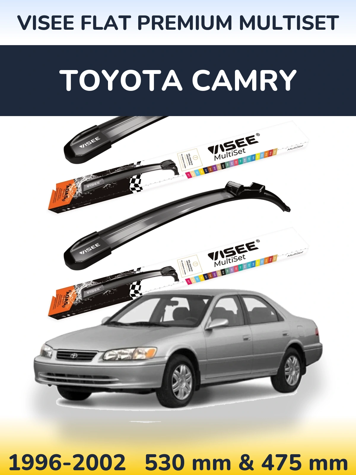 Front wiper blade set VISEE FLAT PREMIUM MultiSet 530 & 475 mm for Toyota Camry 1996-2002