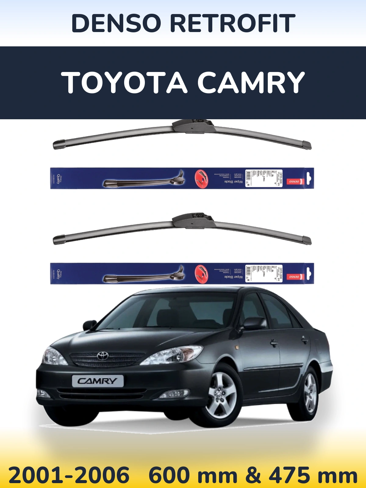 Front wiper blade set Denso Retrofit 600 & 475 mm for Toyota Camry 2001-2006