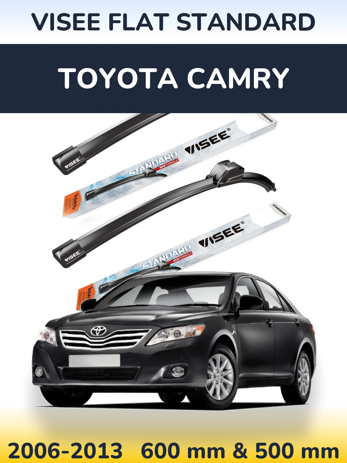 Комплект передних дворников VISEE FLAT STANDARD 600 & 500 мм для Toyota Camry 2006-2013