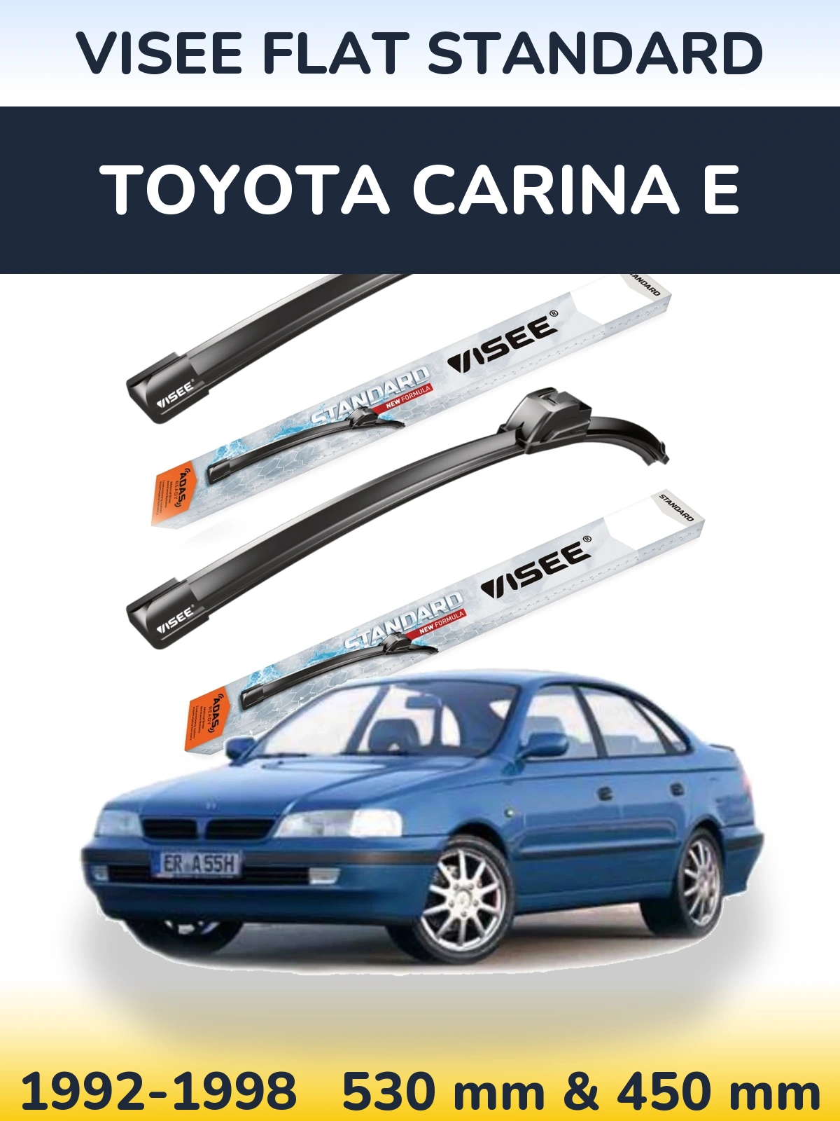 Front wiper blade set VISEE FLAT STANDARD 530 & 450 mm for Toyota Carina E 1992-1998