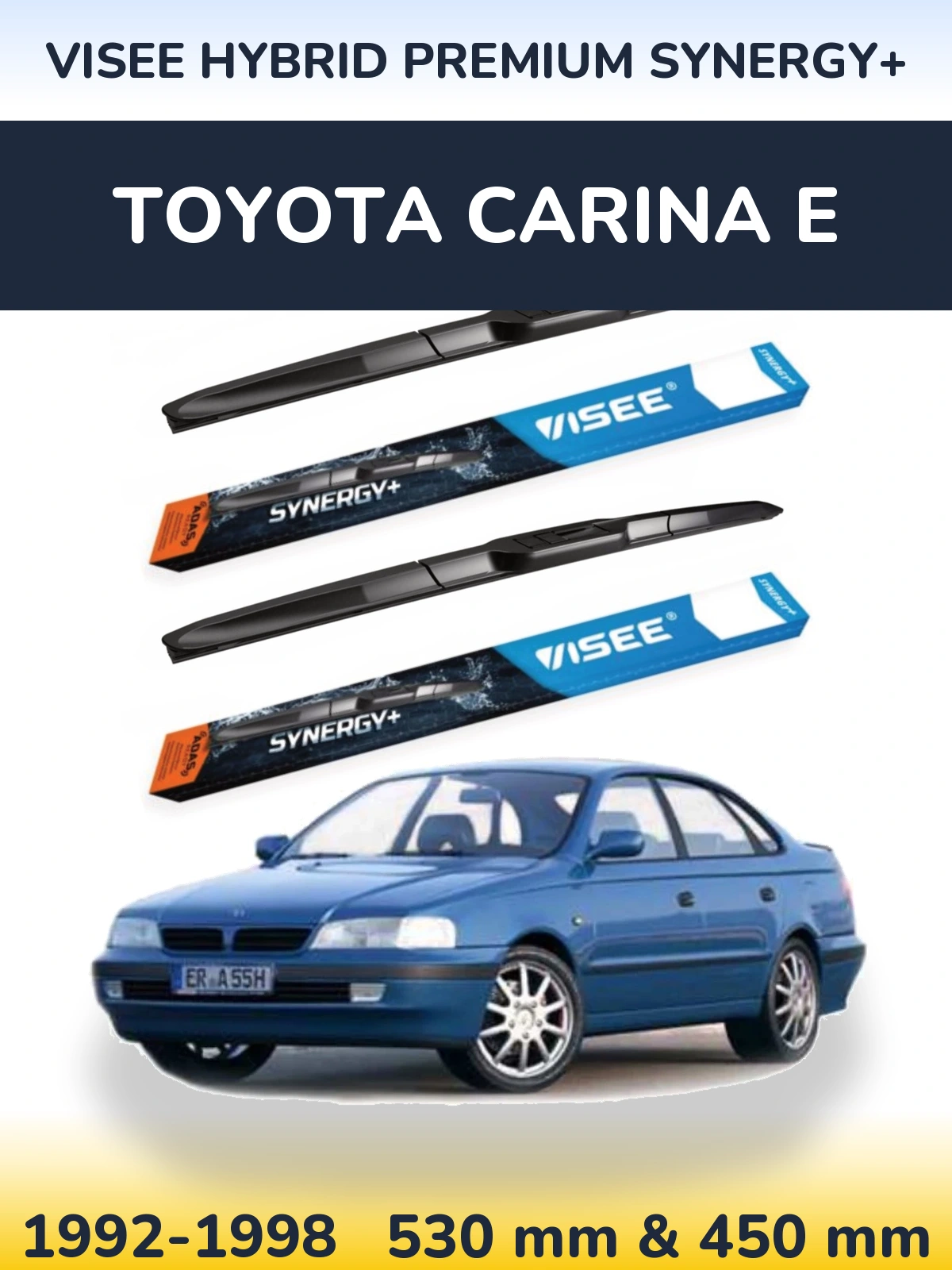 Front wiper blade set VISEE HYBRID PREMIUM SYNERGY+ 530 & 450 mm for Toyota Carina E 1992-1998