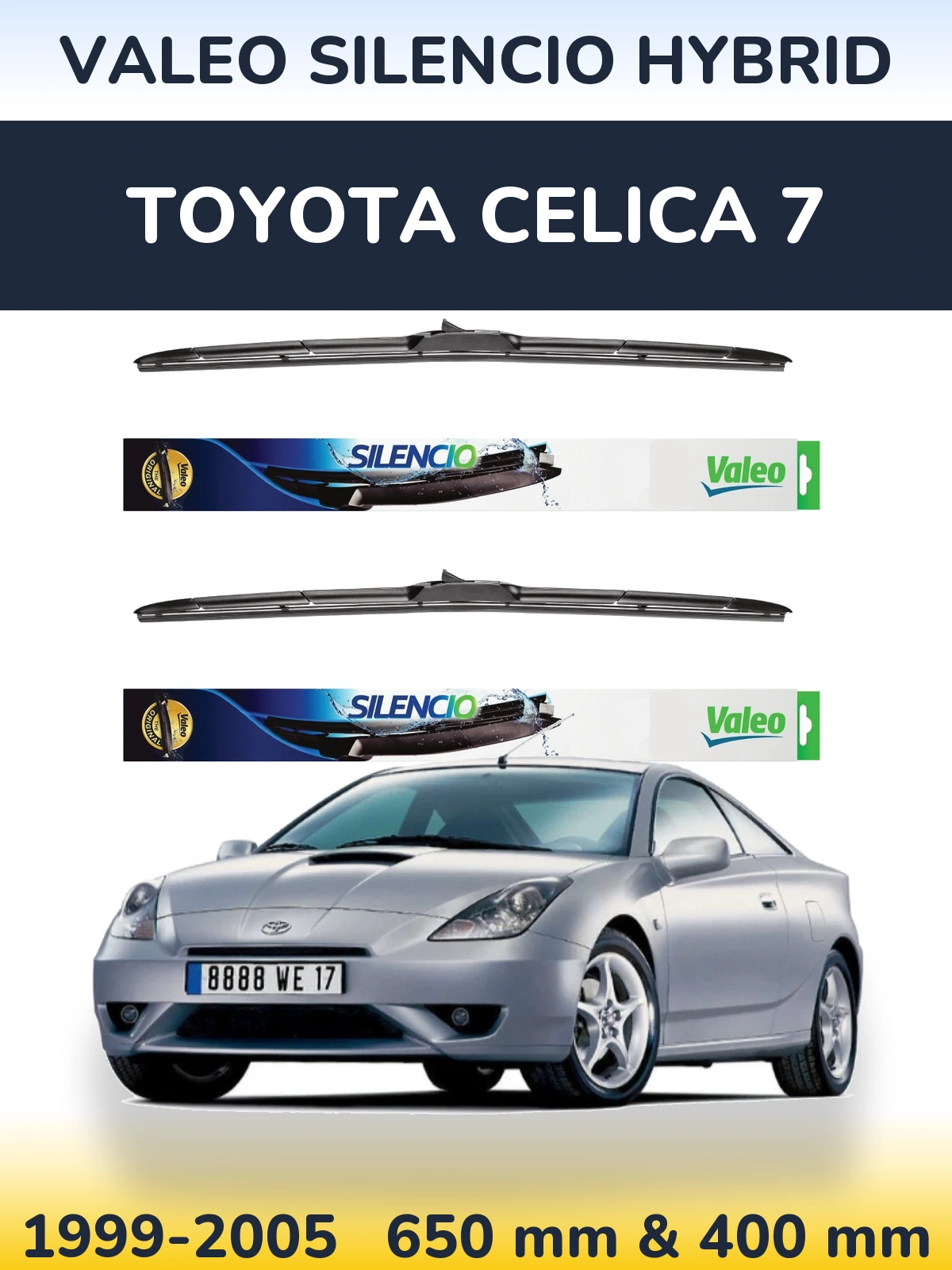Front wiper blade set Valeo Silencio Hybrid 650 & 400 mm for Toyota Celica 7 1999-2005