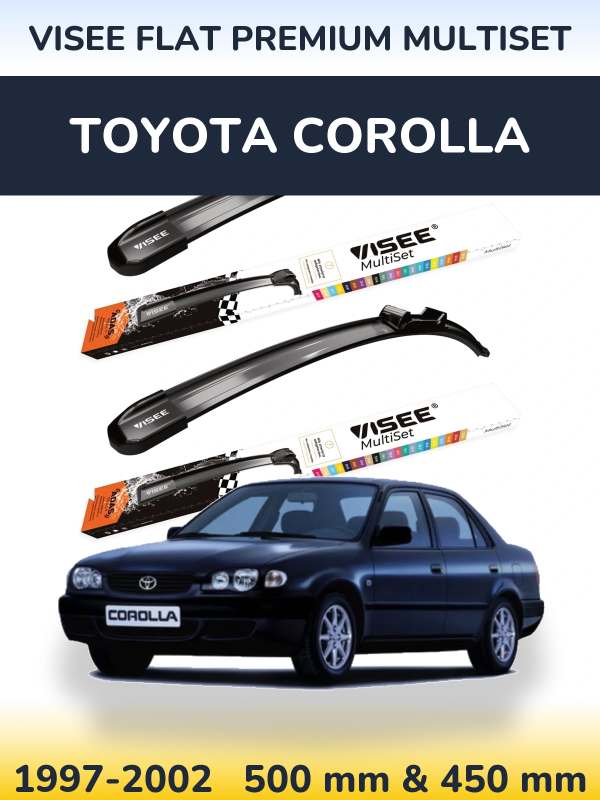 Комплект передніх щіток VISEE FLAT PREMIUM MultiSet 500 & 450 мм для Toyota Corolla 1997-2002