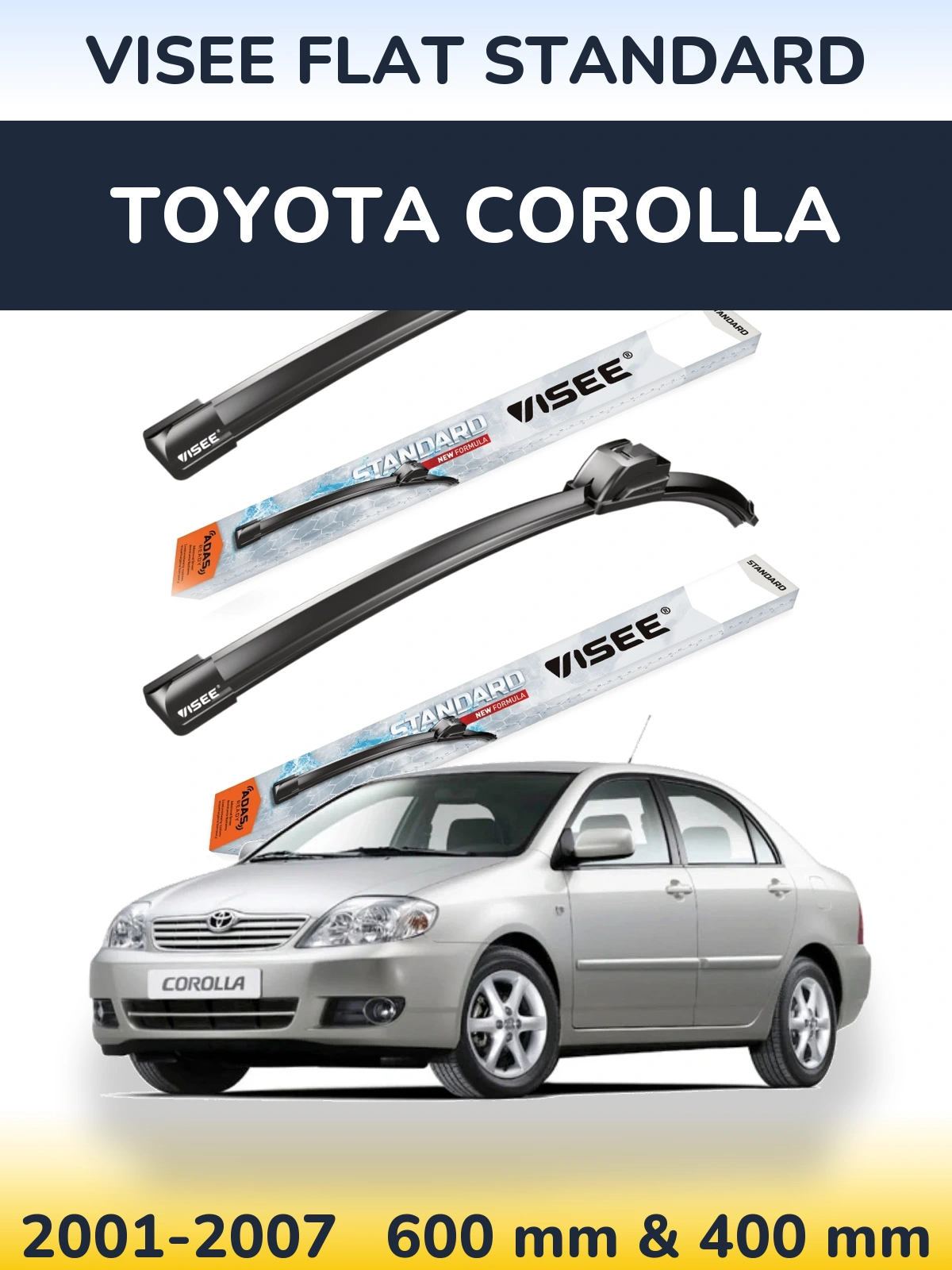 Комплект передних дворников VISEE FLAT STANDARD 600 & 400 мм для Toyota Corolla 2001-2007