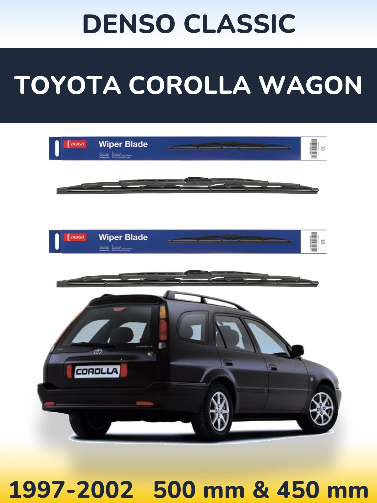 Front wiper blade set Denso Classic 500 & 450 mm for Toyota Corolla Wagon 1997-2002
