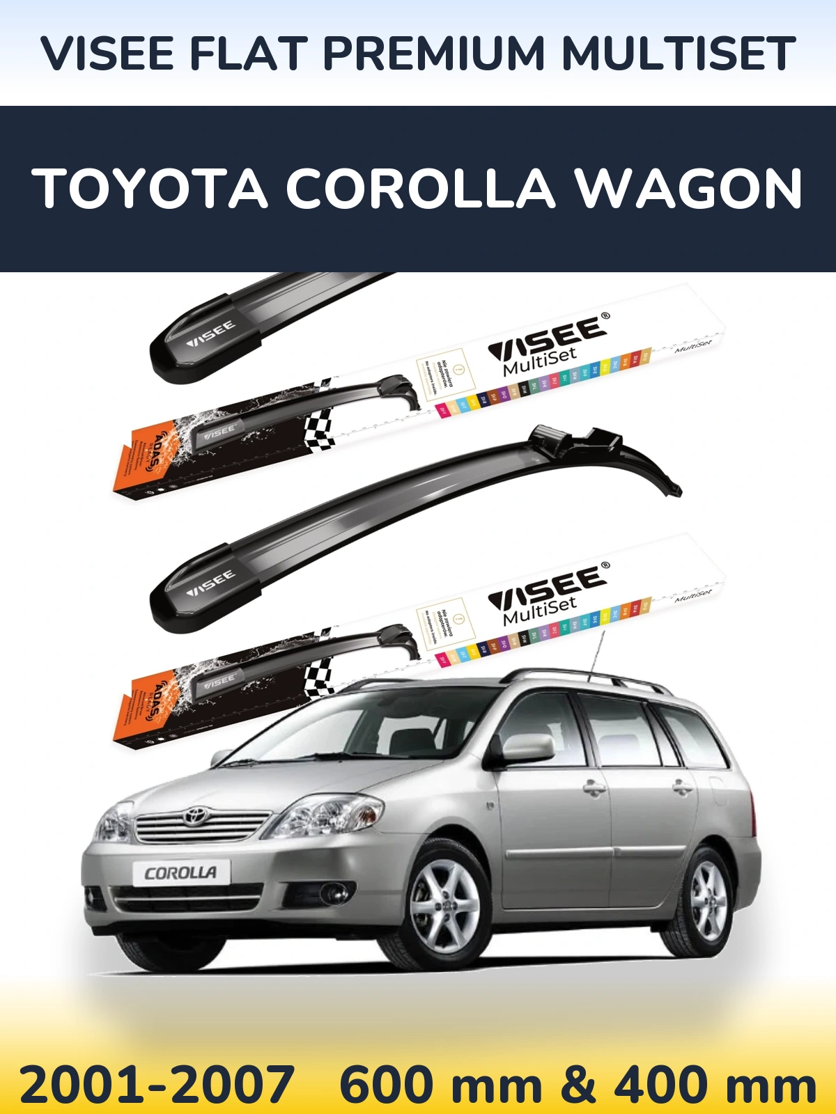 Комплект передних дворников VISEE FLAT PREMIUM MultiSet 600 & 400 мм для Toyota Corolla Wagon 2001-2007