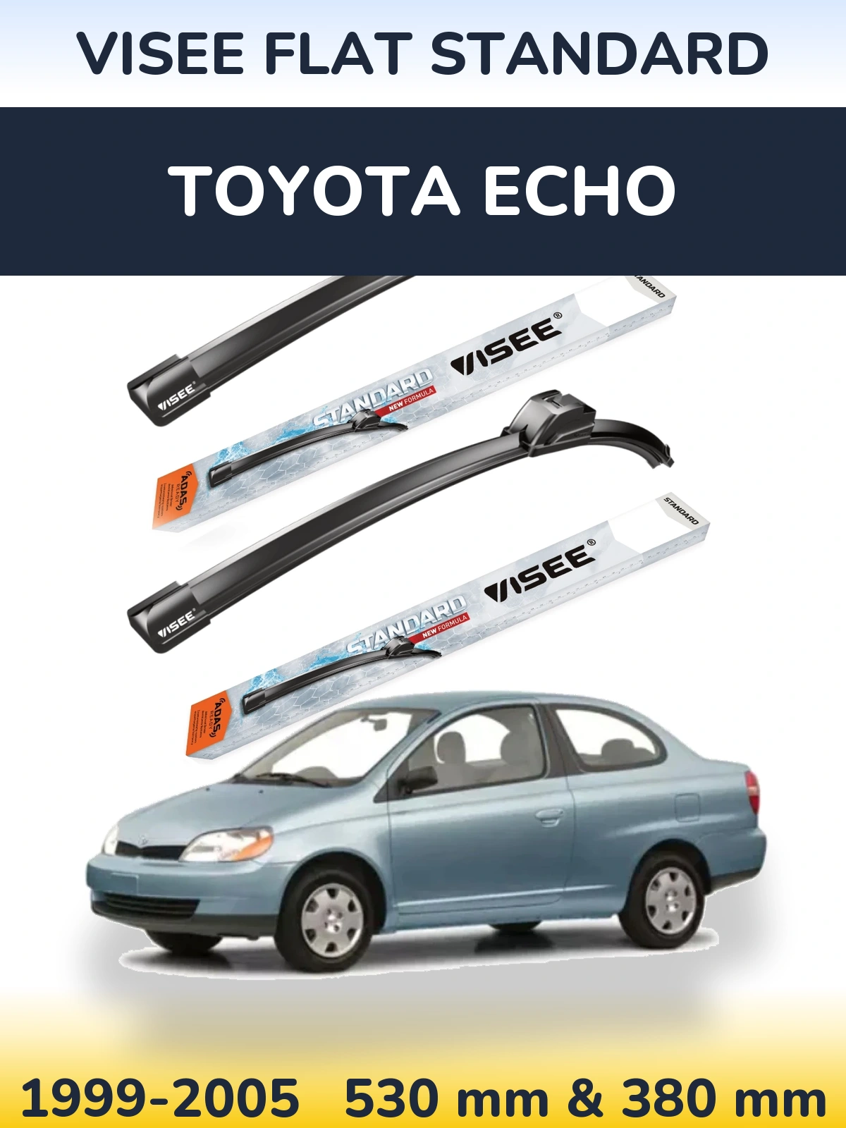 Комплект передних дворников VISEE FLAT STANDARD 530 & 380 мм для Toyota Echo 1999-2005