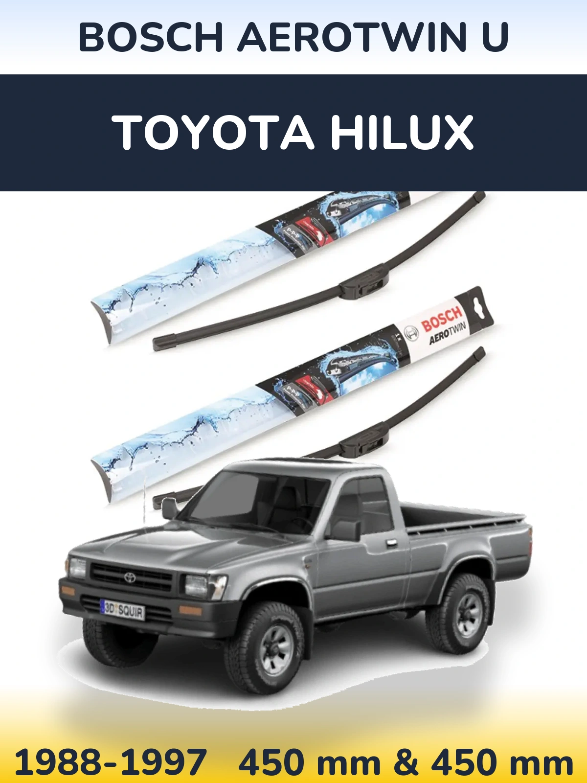Front wiper blade set BOSCH AeroTwin U 450 & 450 mm for Toyota Hilux 1988-1997