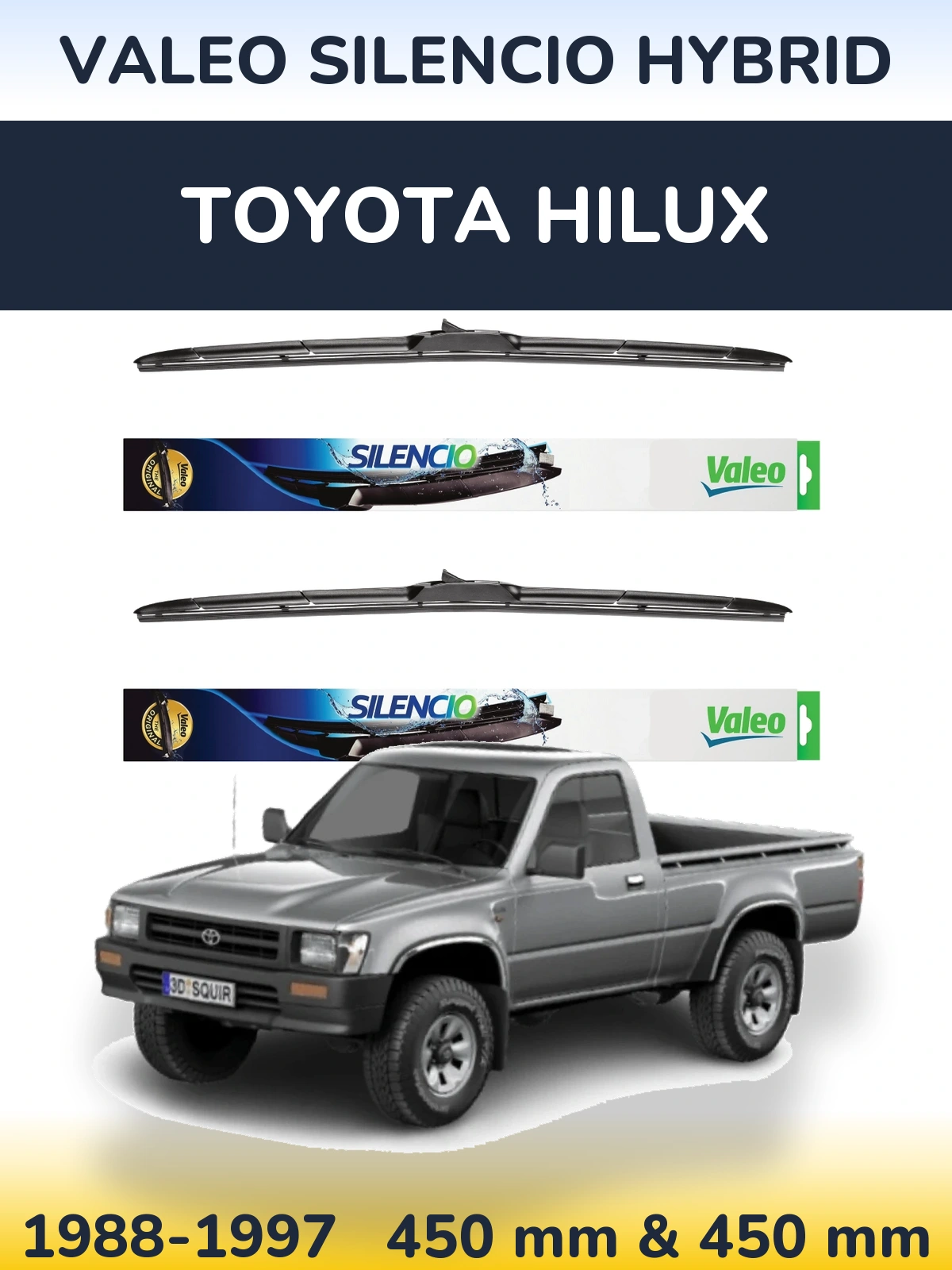Front wiper blade set Valeo Silencio Hybrid 450 & 450 mm for Toyota Hilux 1988-1997