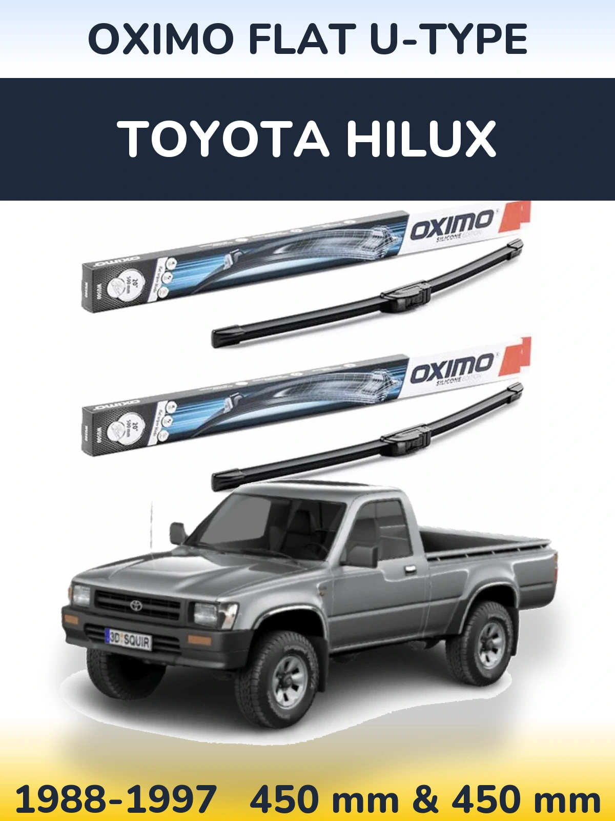 Front wiper blade set Oximo Flat U-type 450 & 450 mm for Toyota Hilux 1988-1997