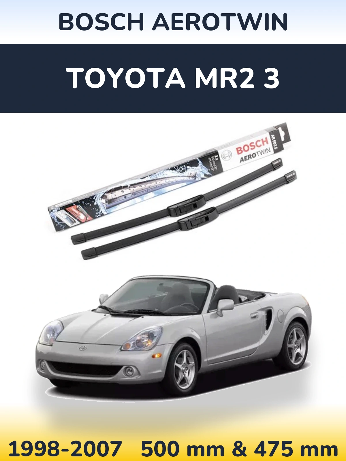 Front wiper blade set BOSCH AeroTwin 500 & 475 mm for Toyota MR2 3 1998-2007