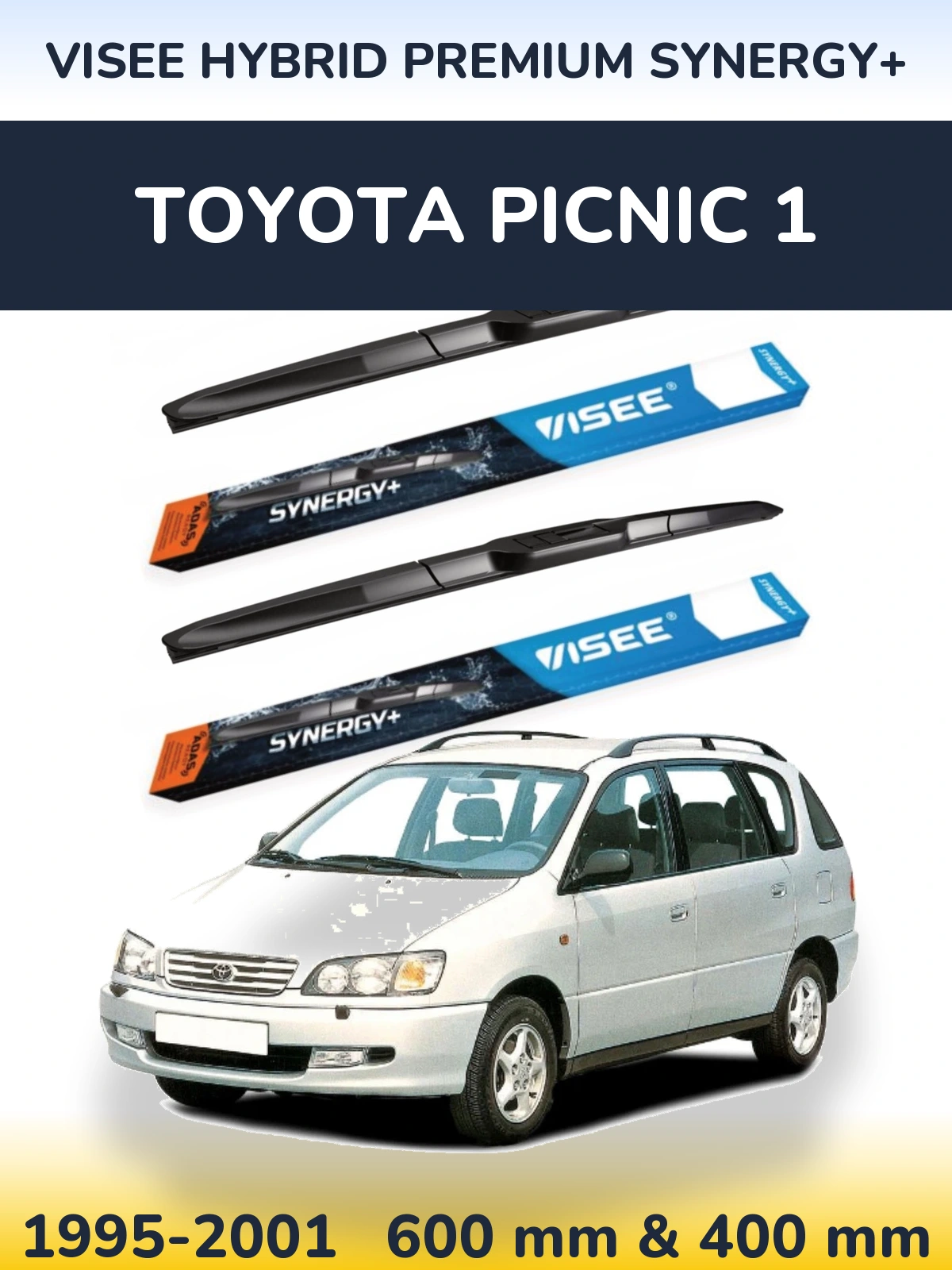 Front wiper blade set VISEE HYBRID PREMIUM SYNERGY+ 600 & 400 mm for Toyota Picnic 1 1995-2001