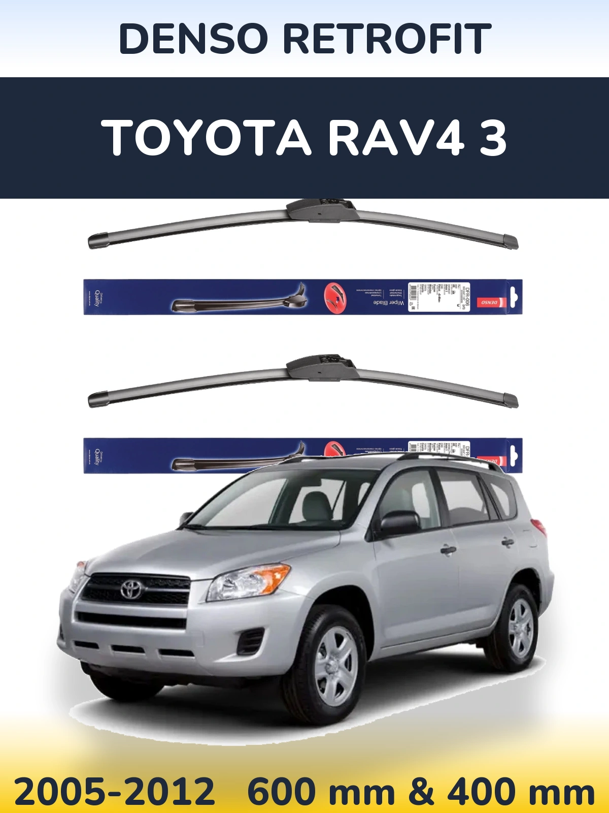 Front wiper blade set Denso Retrofit 600 & 400 mm for Toyota RAV4 3 2005-2012