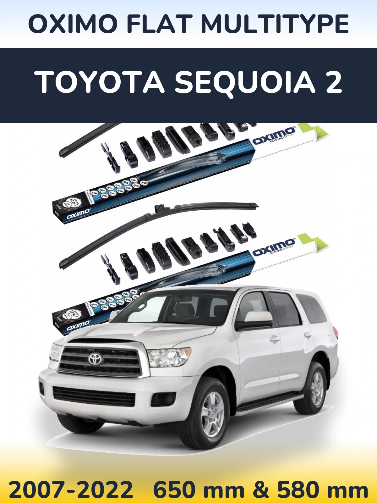 Комплект передних дворников Oximo Flat MultiТипe 650 & 580 мм для Toyota Sequoia 2 2007-2022