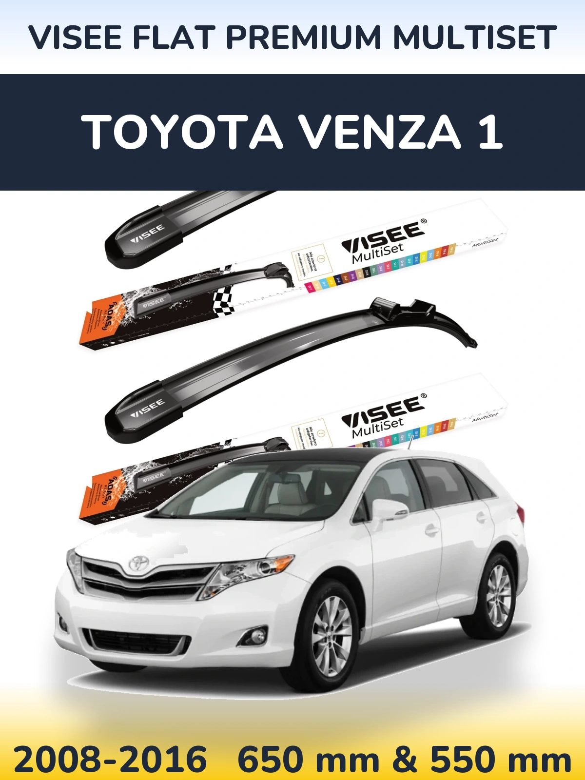 Комплект передних дворников VISEE FLAT PREMIUM MultiSet 650 & 550 мм для Toyota Venza 1 2008-2016