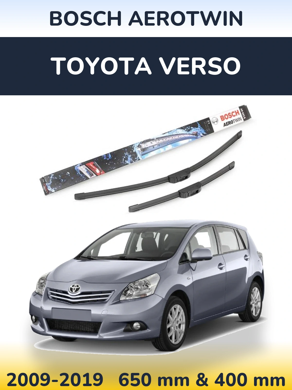 Front wiper blade set BOSCH AeroTwin 650 & 400 mm for Toyota Verso 2009-2019