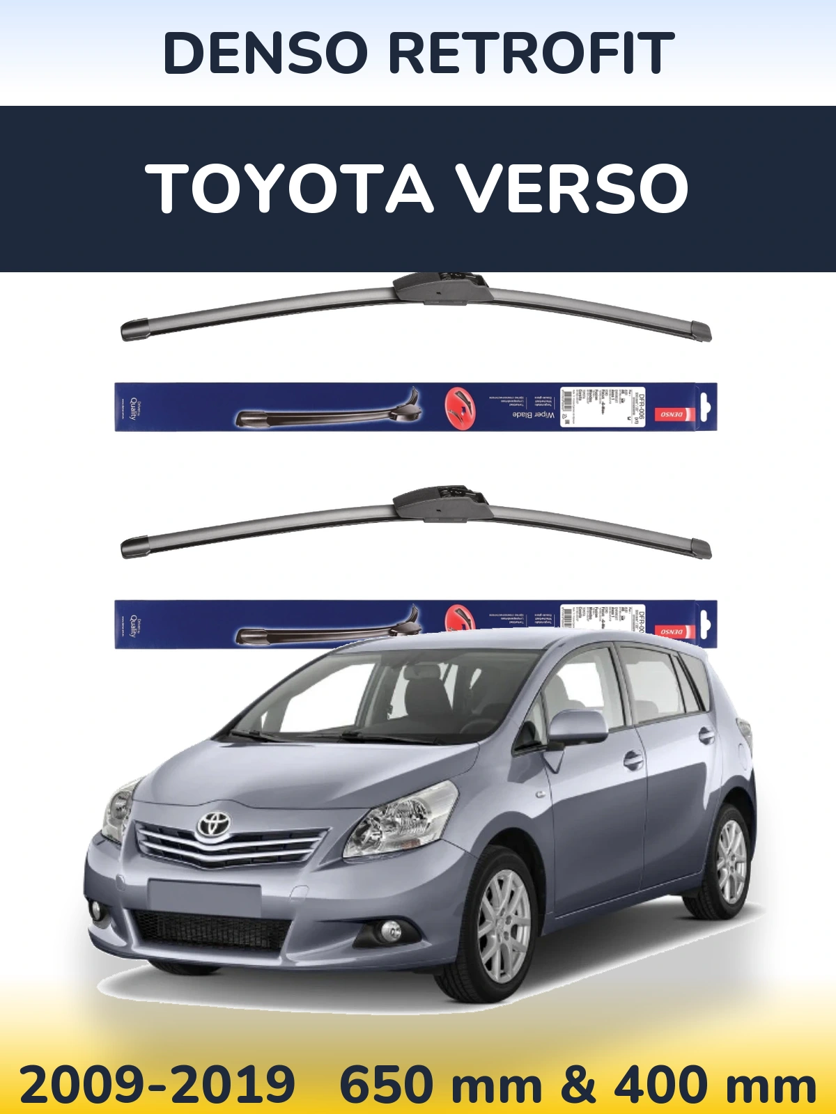 Front wiper blade set Denso Retrofit 650 & 400 mm for Toyota Verso 2009-2019