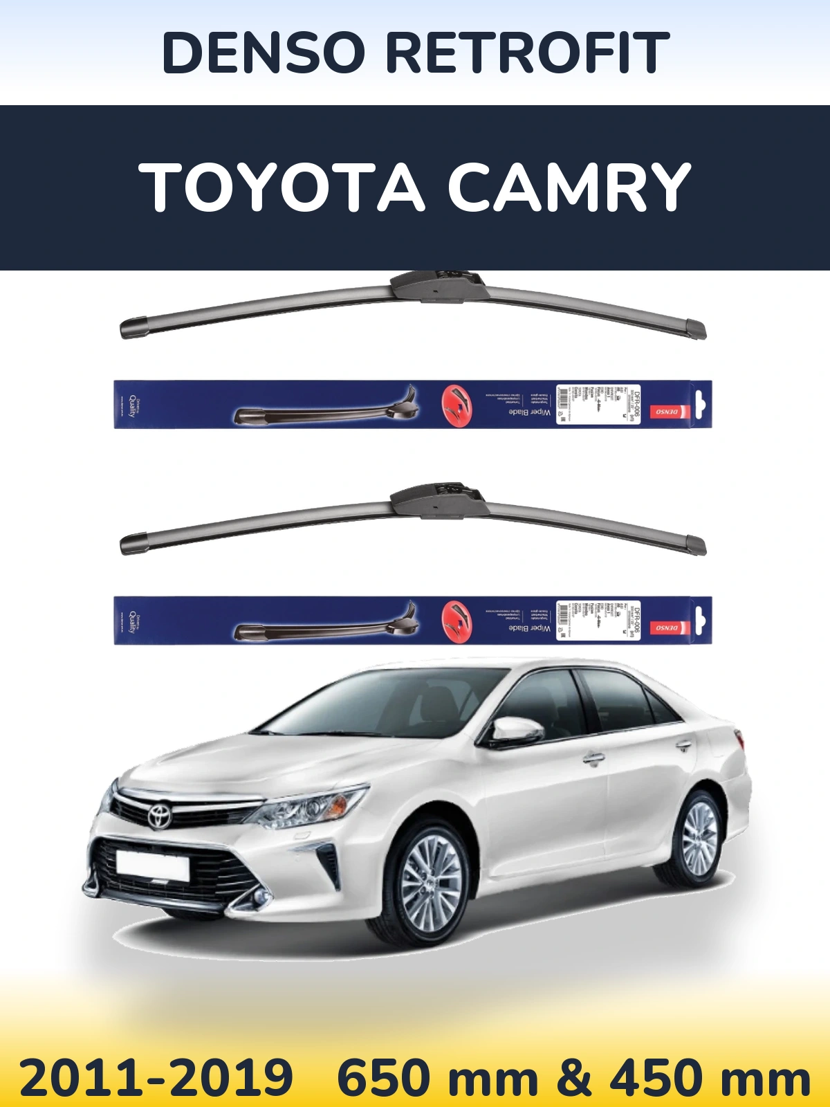 Front wiper blade set Denso Retrofit 650 & 450 mm for Toyota Camry 2011-2019