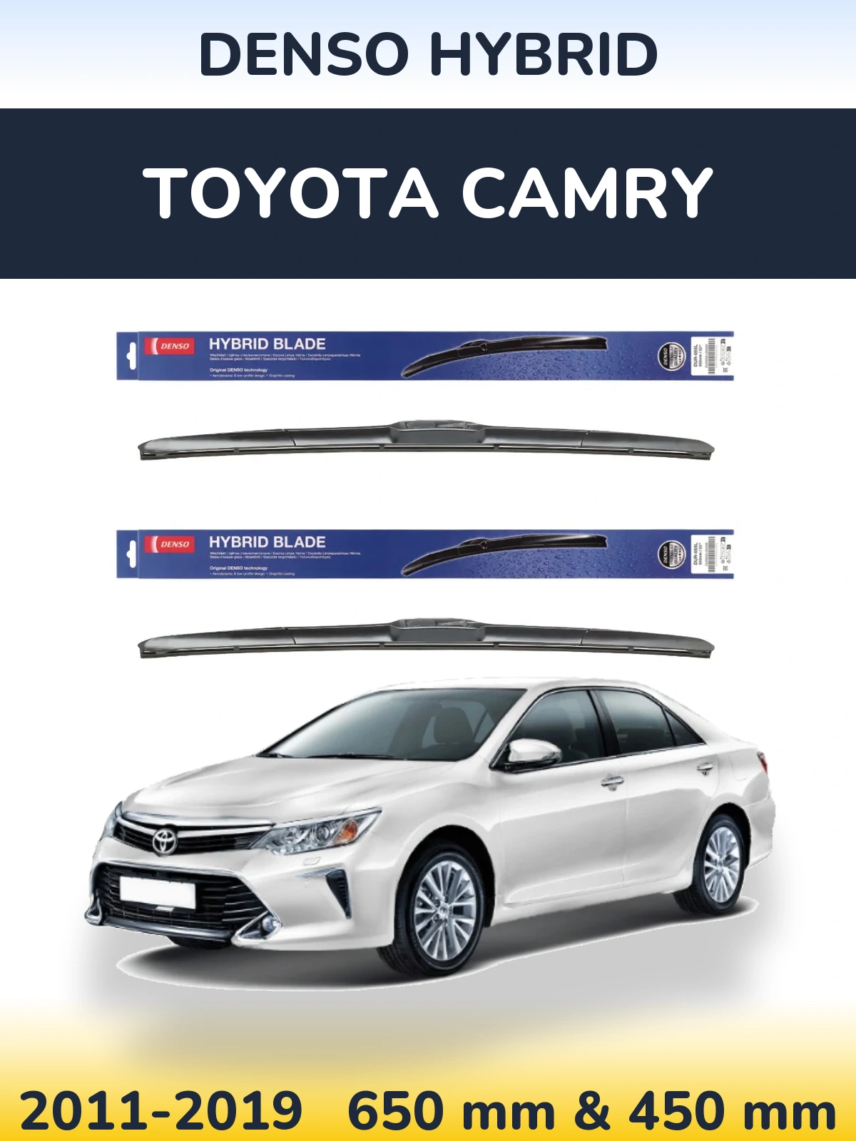 Front wiper blade set Denso Hybrid 650 & 450 mm for Toyota Camry 2011-2019