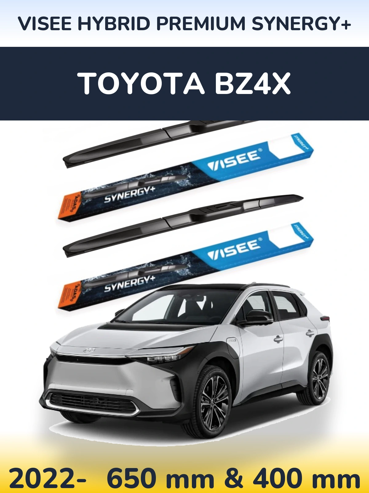 Front wiper blade set VISEE HYBRID PREMIUM SYNERGY+ 650 & 400 mm for Toyota bZ4X 2022-2026