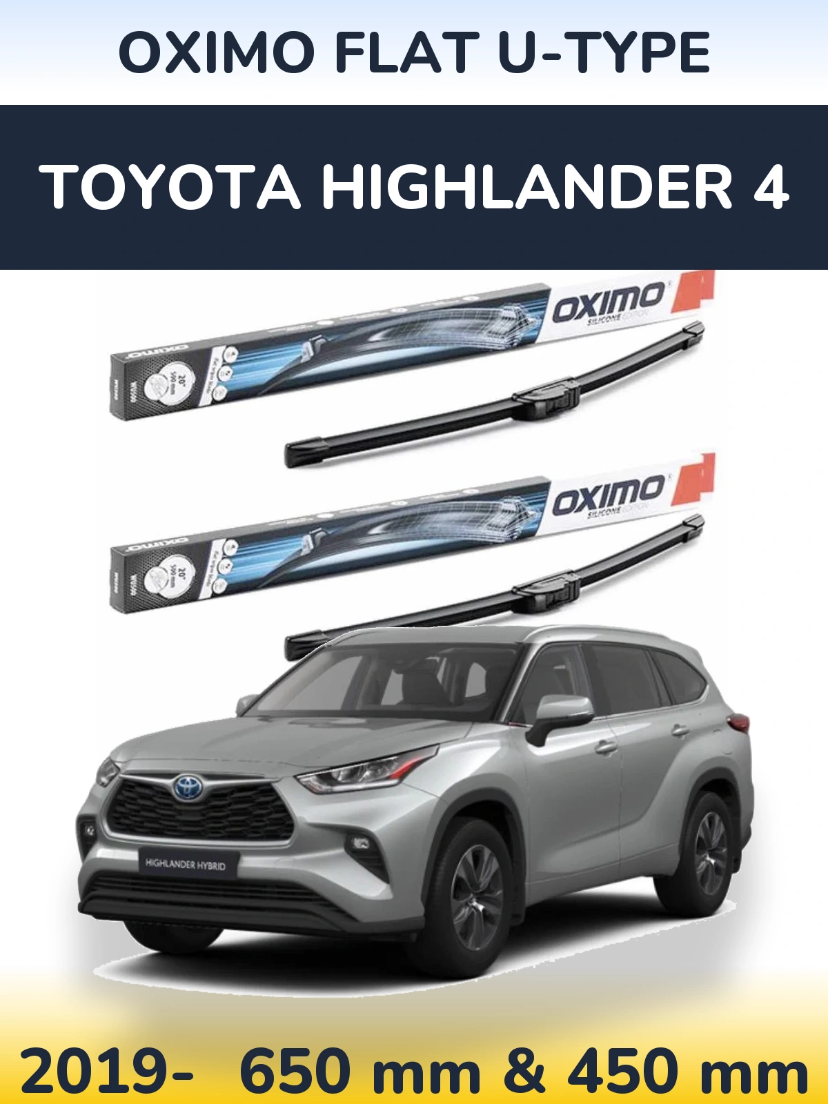 Комплект передніх щіток Oximo Flat U-type 650 & 450 мм для Toyota Highlander 4 2019-2026