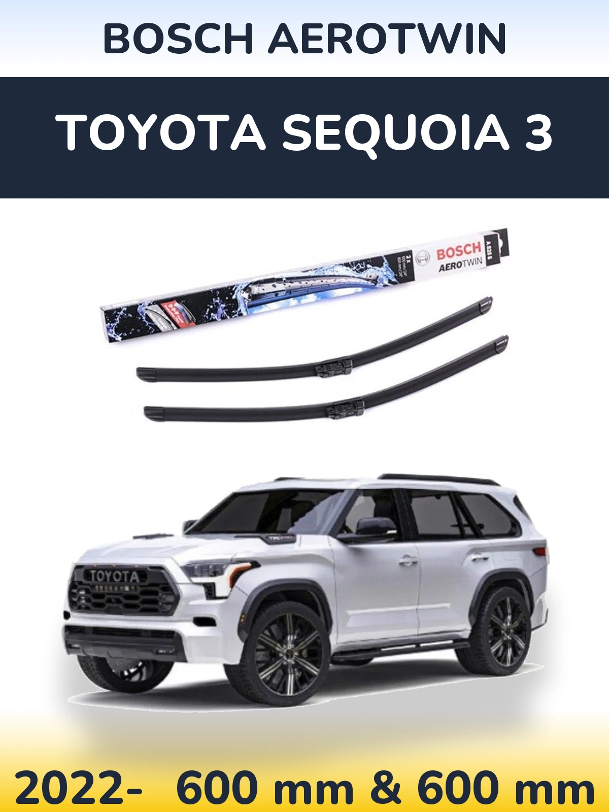 Front wiper blade set BOSCH AeroTwin 600 & 600 mm for Toyota Sequoia 3 2022-2026