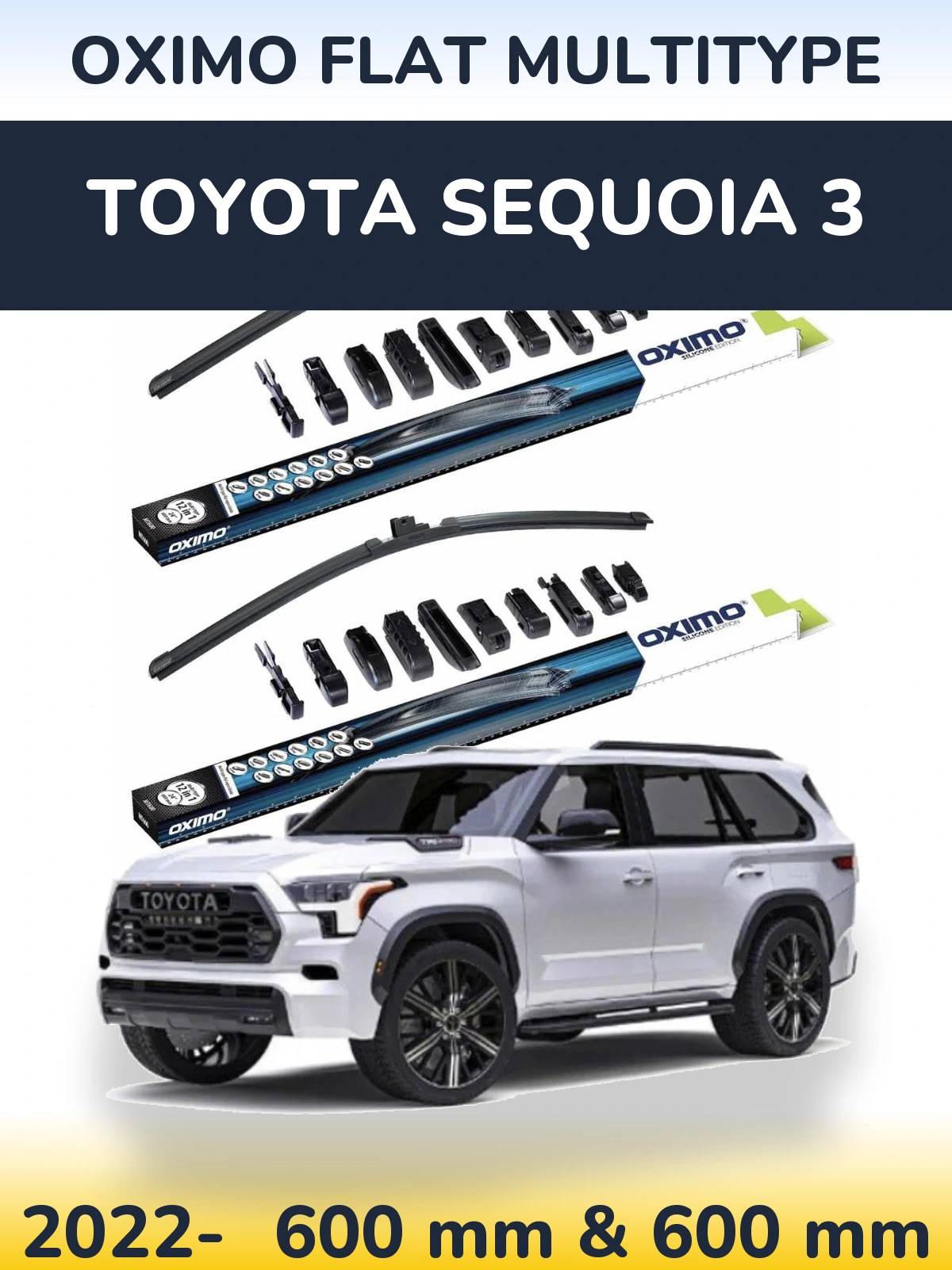 Front wiper blade set Oximo Flat MultiTipse 600 & 600 mm for Toyota Sequoia 3 2022-2026