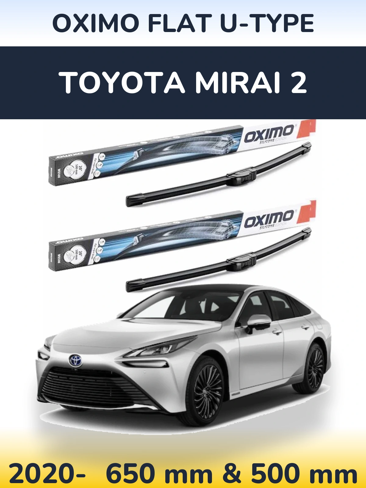 Комплект передних дворников Oximo Flat U-type 650 & 500 мм для Toyota Mirai 2 2020-2026